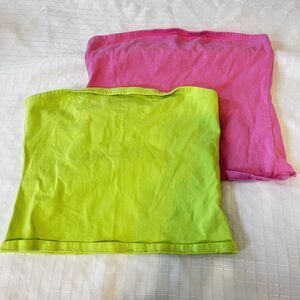 Derek Heart Cotton Blend Strapless Tube Top - Set of 2 Green & Pink - Medium